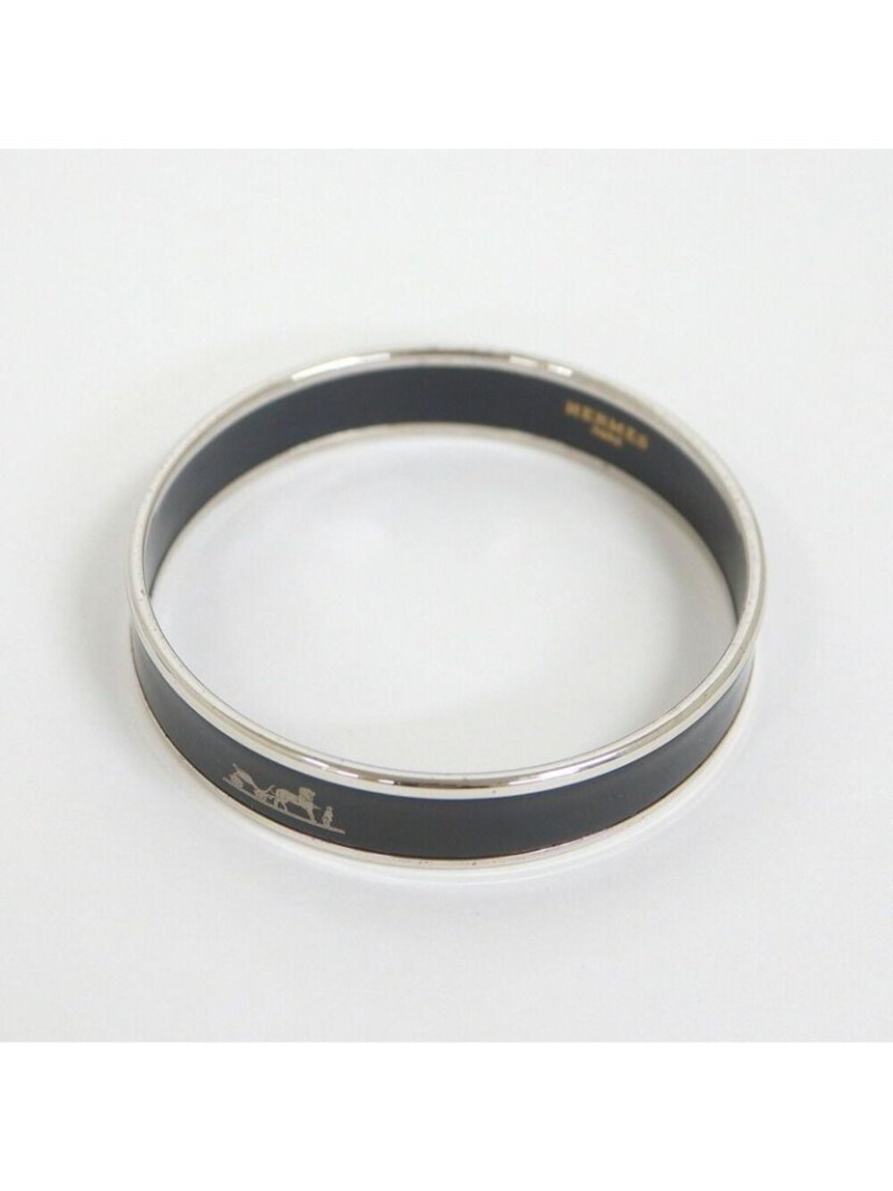 Hermes Enamel PM Bangle Bracelet Silver Black
